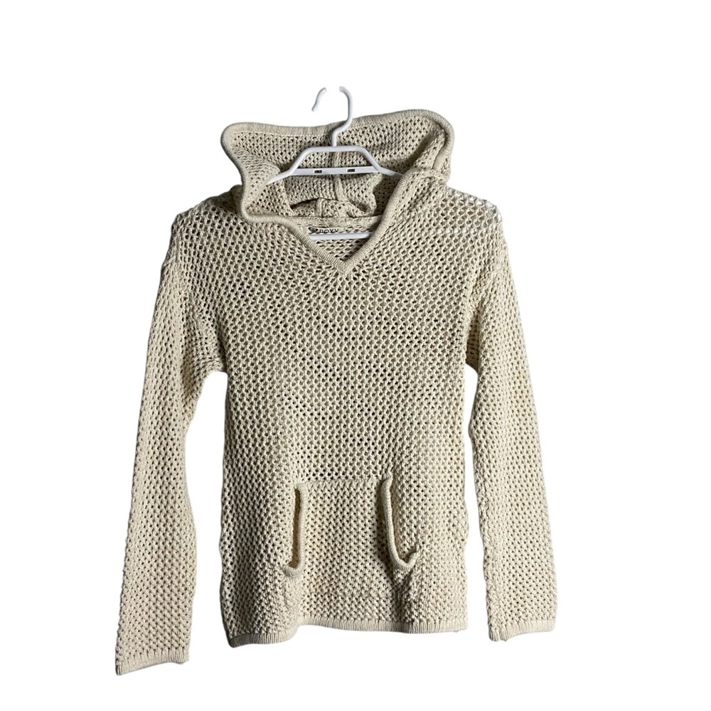 Roxy Cream Women's Crochet Knit Pullover Hoodie
